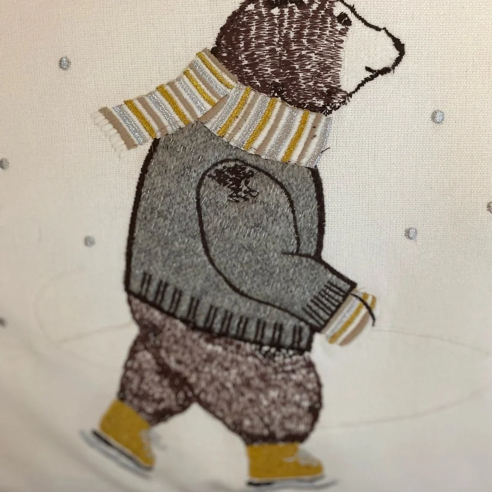 Ice Skating Bear Sweater Wearing With Scarf Pillow 18x18”